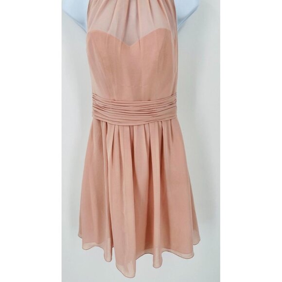 Sorella VIta Chiffon Halter Bridesmaid Dress Peach Knee Length Size 10 - Picture 3 of 9